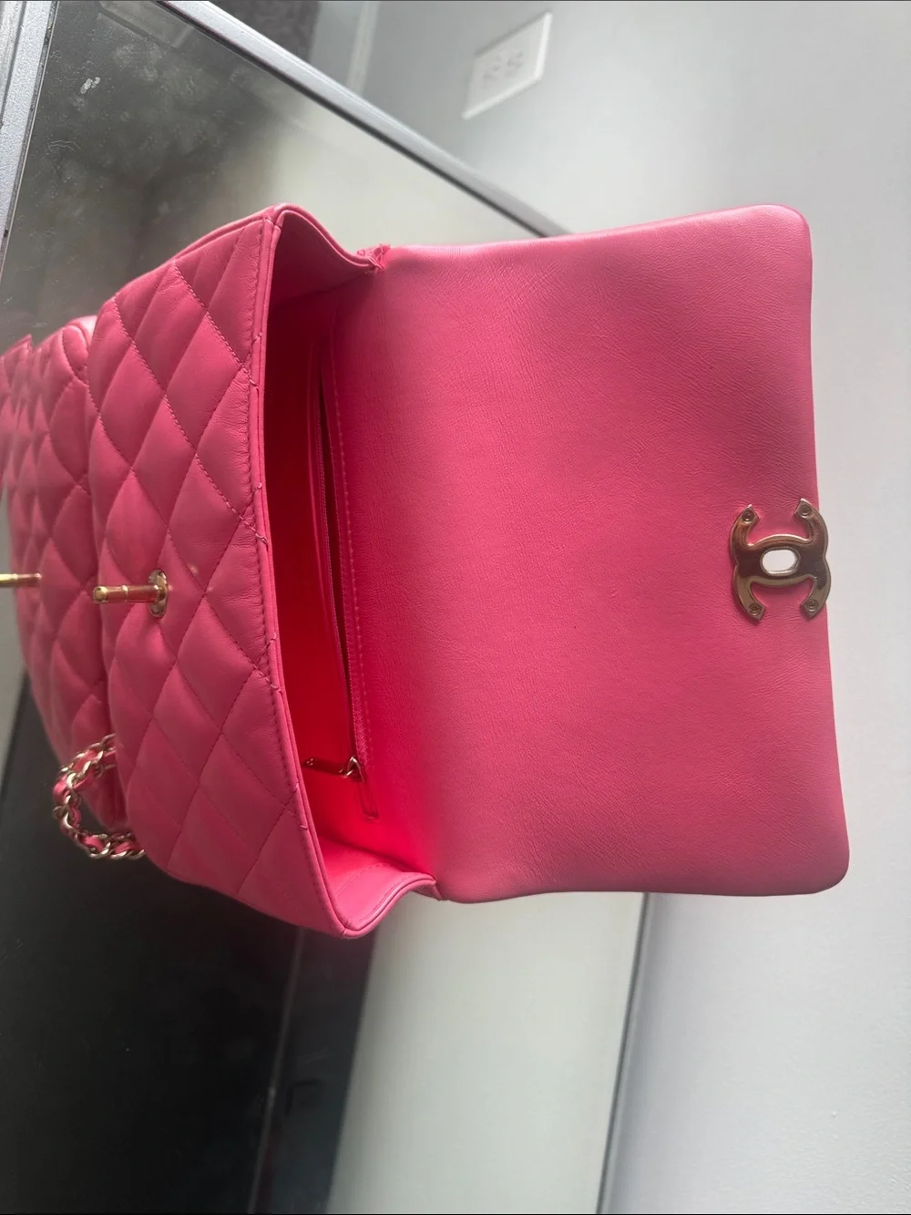 CHANEL Coral Pink Quilted Leather Chain Shoulder Bag
